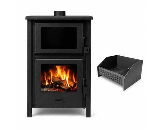Estufa de leña 9kw + gratis convertidor de pellet hasta 210m3