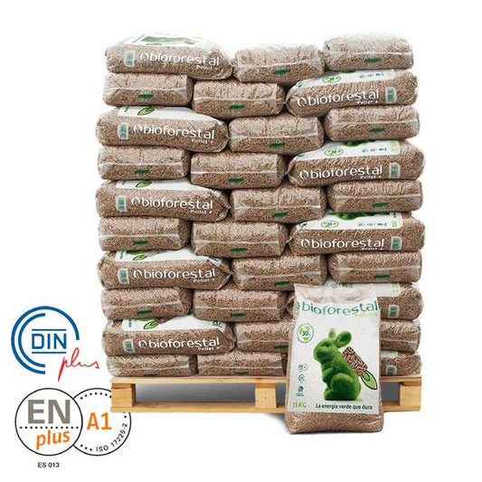 Palet de 70 sacos Bioforestal con doble certificación ENplus A1 y DINplus