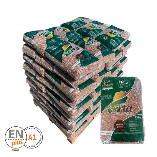 Pellet de madera ERTA 100% natural – Palé de 77 sacos