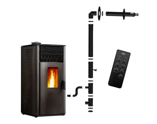 Estufa de pellets anita 12 kw negro sannover + kit de instalación completo